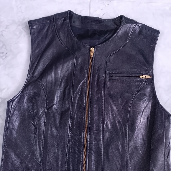 Vintage LIPTONS Black Leather Long Utility Vest Dress – Zipper Closure - Picture 5 of 8